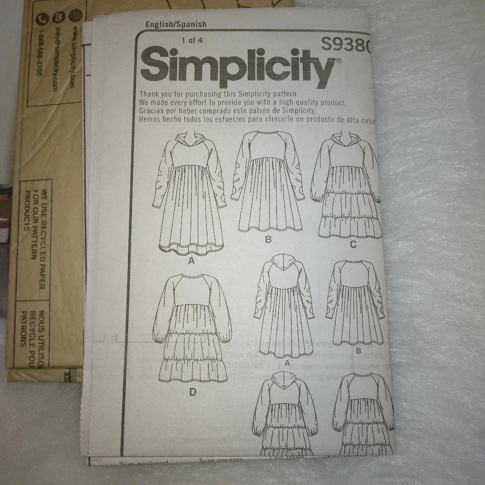 SIMPLICITY S9380 Sz XS-XL Misses' Sweatshirt Dresses In Variarions EASY